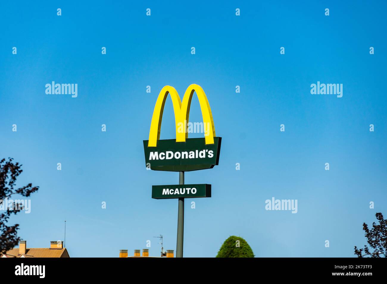 Avila, Spain September 11, 2022 Street sign of the fastfood