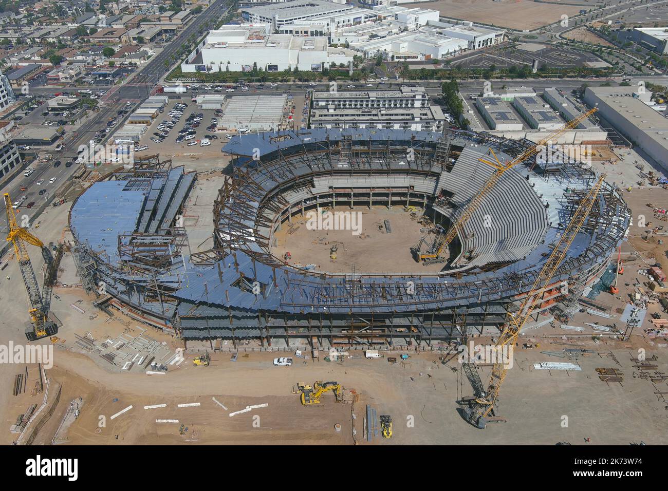 A general overall aerial view of the Intuit Dome construction site ...