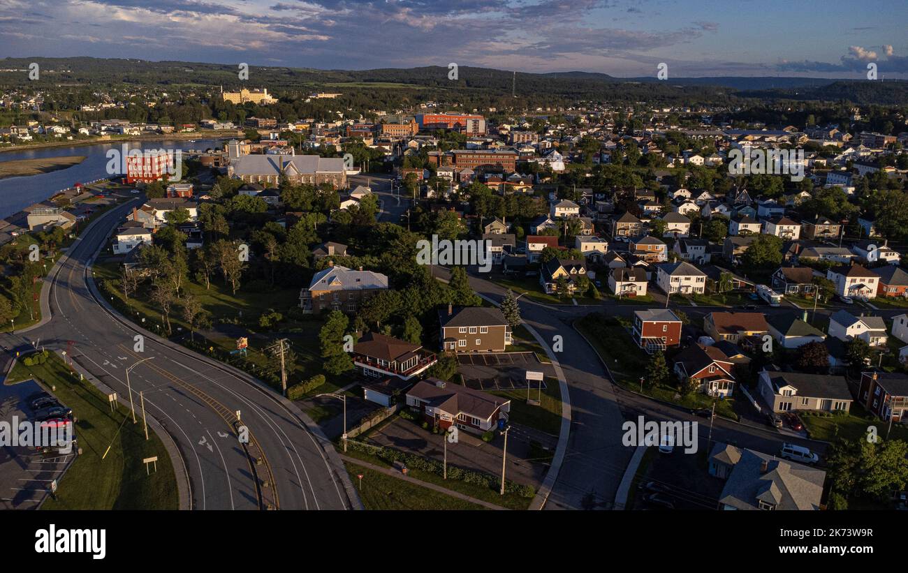 La riviere Matane river and Matane downtown are pictured from above as