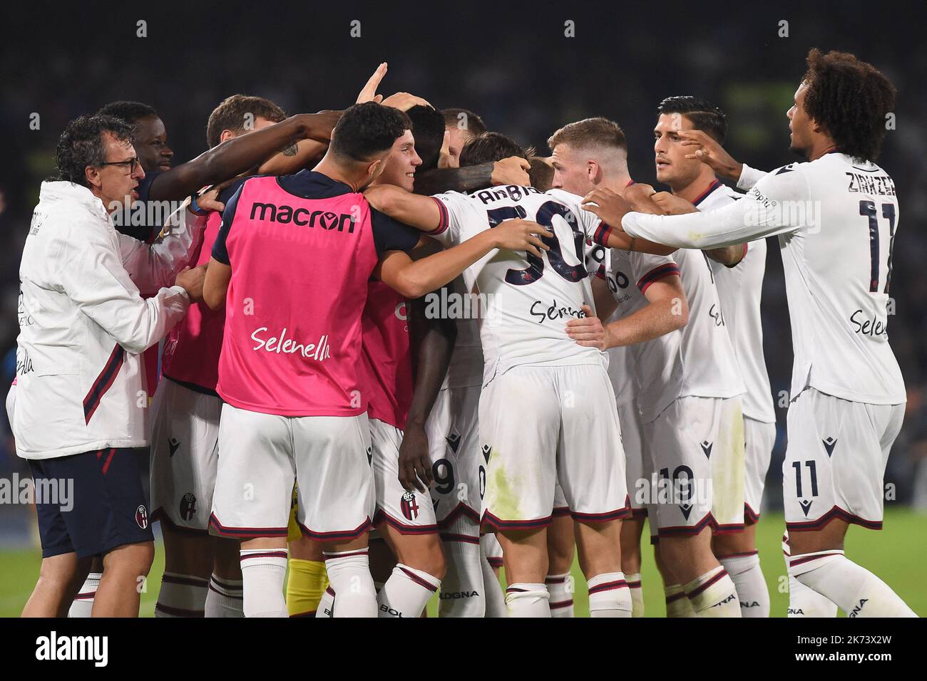 Naples, Italy. 16 Oct, 2022. Players of Bologna FC celebrate after