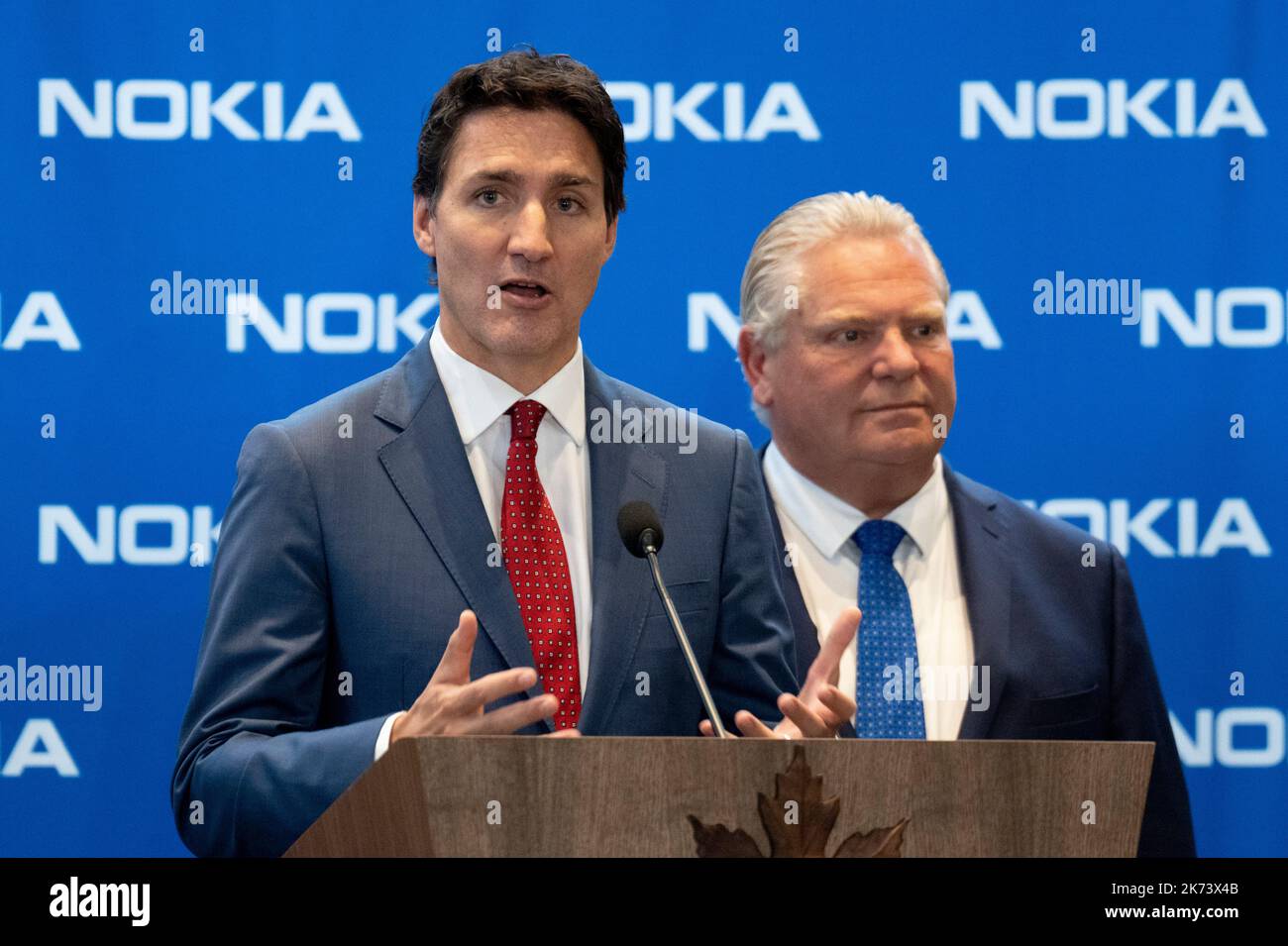 Ontario Premier Doug Ford Looks On As Prime Minister Justin Trudeau ...