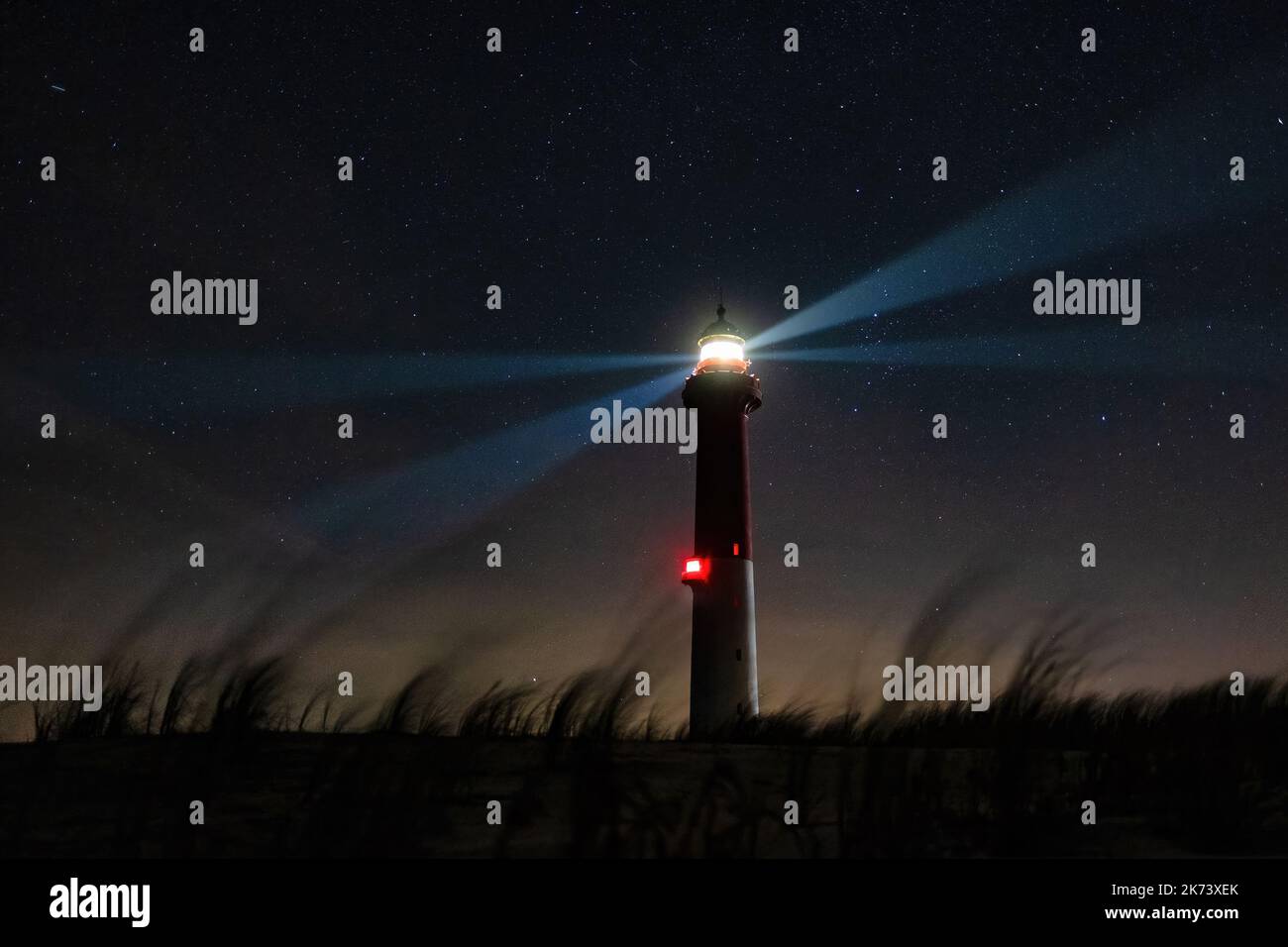 La Coubre powerful lighthouse under a starry night, Charente Maritime, France Stock Photo