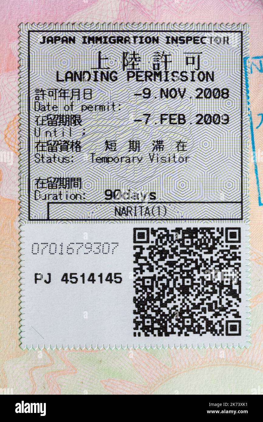 Japan Immigration Inspector Landing Permission Sticker In British japan-immigration-inspector-landing-permission-sticker-in-british