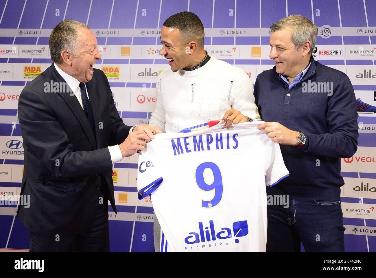 Memphis Depay signed with french first league soccer Club Lyon Stock Photo