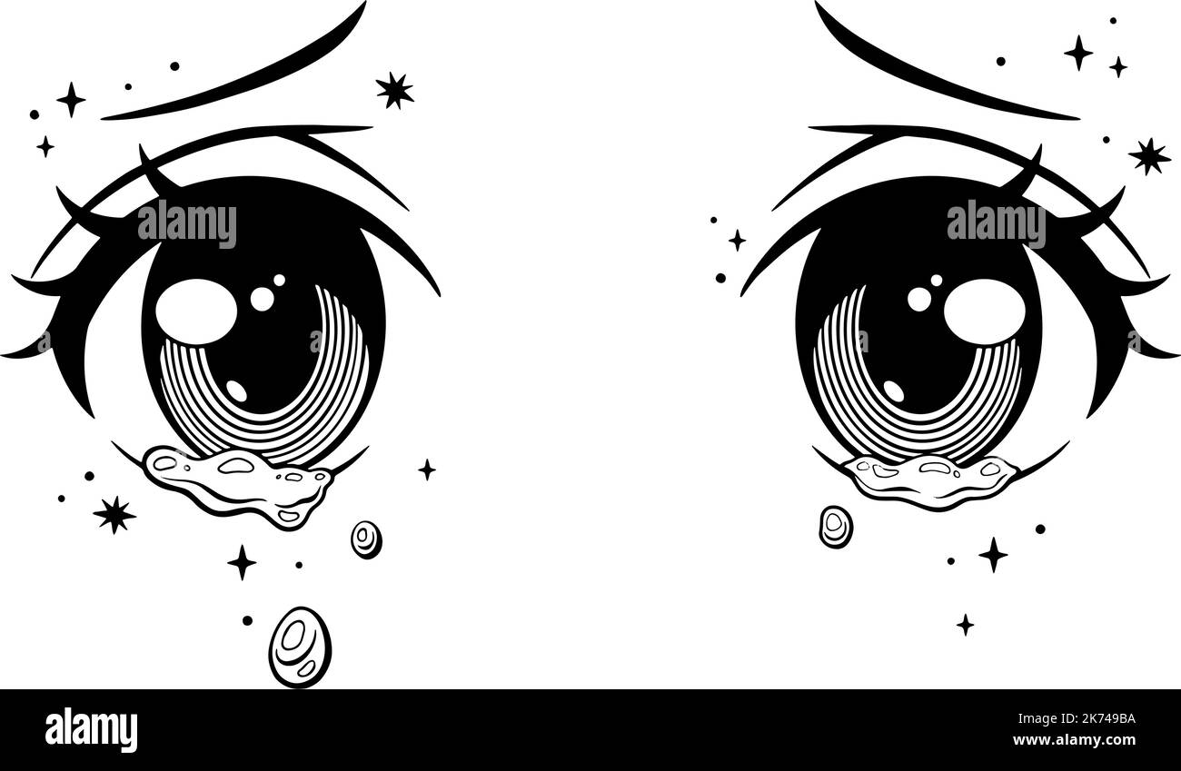 Cute crying anime girl eyes. Vector illustration Stock Vector