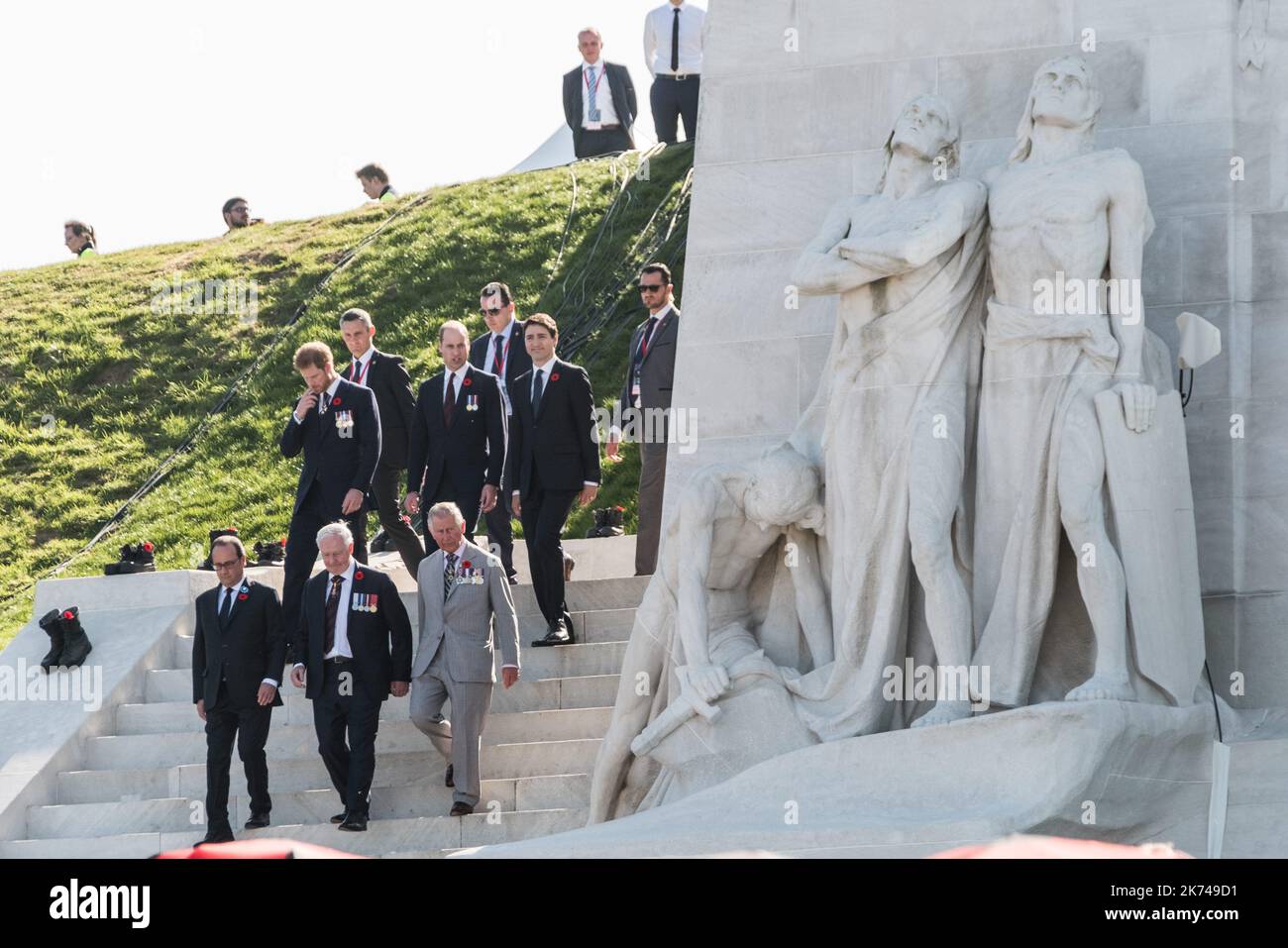 Arrivee des personnalites. Prince Charles, prince Harry, prince William, premier ministre canadien Justin Trudeau, gouverner general du Canada David Johnston, president Francois Hollande. Stock Photo