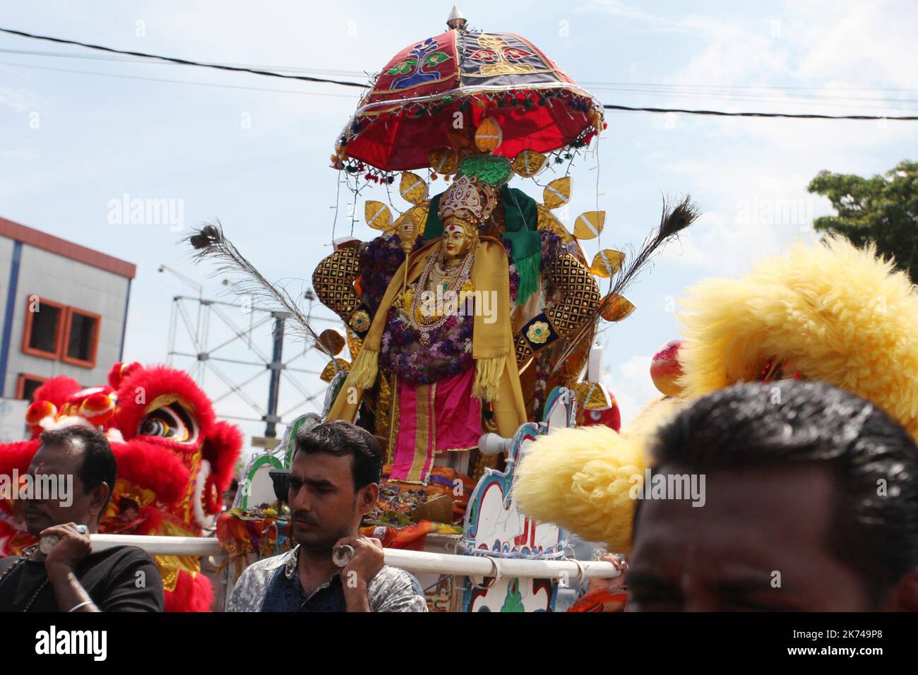 Banda Aceh, Indonesia - April 16.2017: Adherents of Hinduism in Banda Aceh, Indonesia celebrated ritual 'Maha Puja Pangguni Uthiram' in Andawa Palani temple, this ritual as to pray to 'God Murugan,' thanked and make vows and pray that mankind may live in peace and prosperity.  Stock Photo