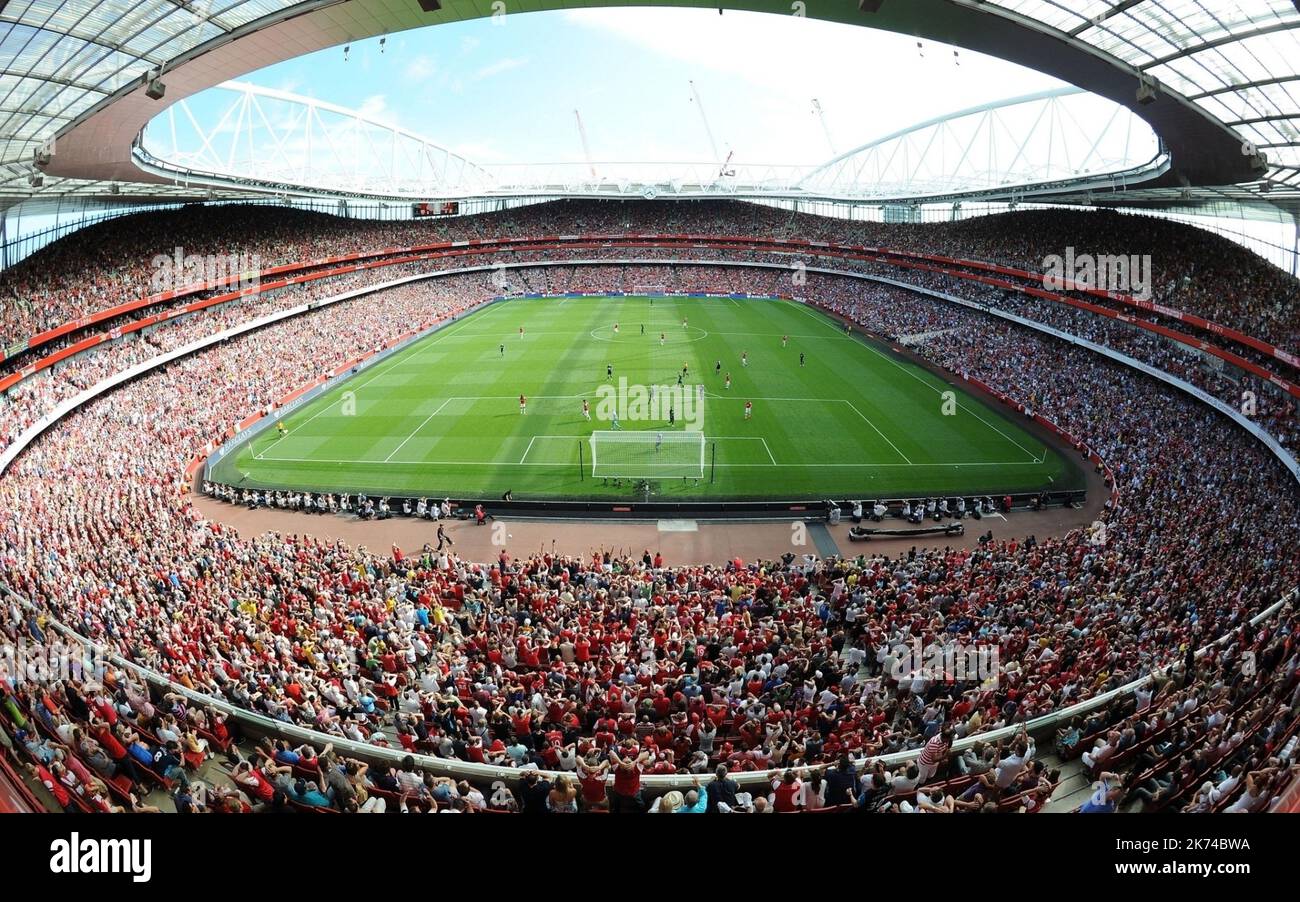 interior of filled Emirates stadium, home of Arsenal FC during football ...