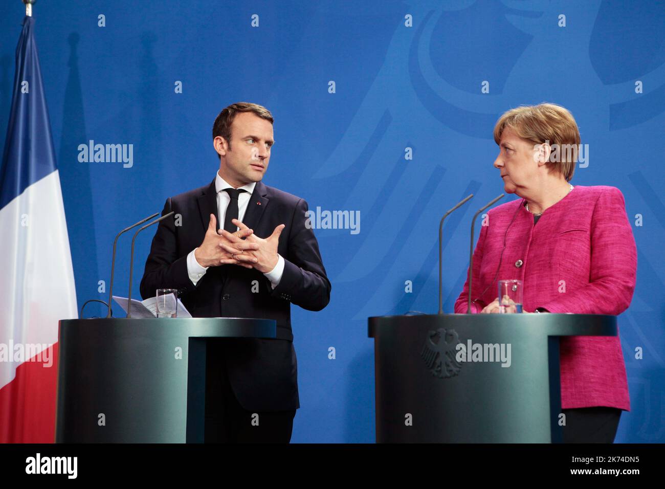 Emmanuel Macron and Angela Merkel Stock Photo - Alamy