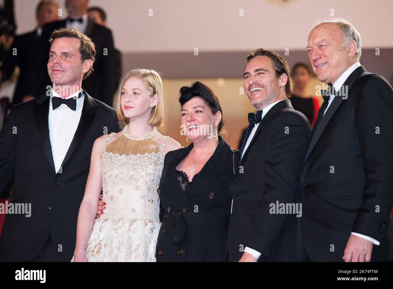 ©Quentin Veuillet/Wostok Press/Maxppp France Cannes 27/05/2017 US actor Alex Manette, Scottish director Lynne Ramsay, US actor Joaquin Phoenix and Actress Ekaterina Samsonov arrive for the premiere of 'You Were Never Really Here' during the 70th annual Cannes Film Festival, in Cannes Stock Photo