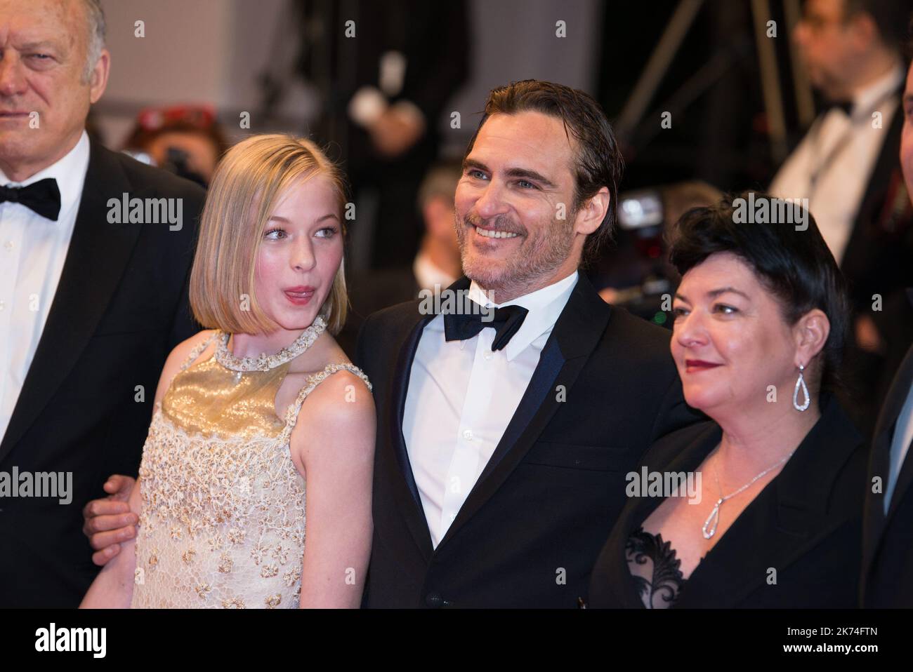 ©Quentin Veuillet/Wostok Press/Maxppp France Cannes 27/05/2017 US actor Alex Manette, Scottish director Lynne Ramsay, US actor Joaquin Phoenix and Actress Ekaterina Samsonov arrive for the premiere of 'You Were Never Really Here' during the 70th annual Cannes Film Festival, in Cannes Stock Photo