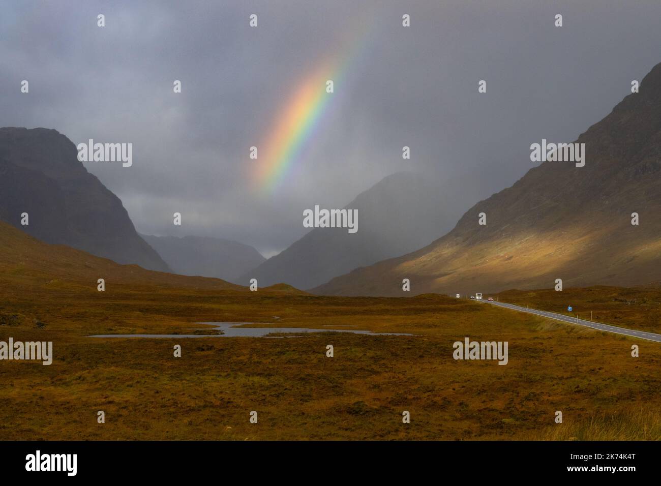 Glencoe rainbow - Scotland, UK Stock Photo