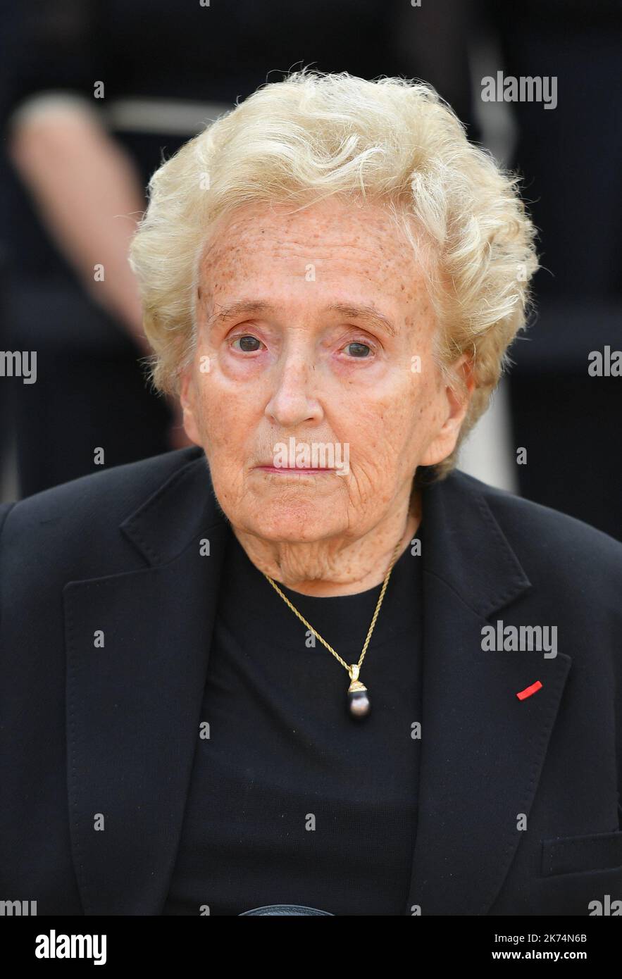 Bernadette Chirac during the funeral ceremony for Simone Veil, in the courtyard of the Invalides in Paris, France, 05 July 2017. Holocaust survivors are joining France's president and European dignitaries at a special memorial ceremony for Simone Veil, who rose from the horrors of Nazi death camps to become president of the European Parliament and one of France's most revered politicians LTG Stock Photo