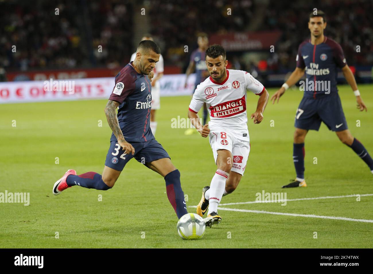 Jimmy DURMAZ / Dani ALVES during the Ligue 1 match between Paris Saint-Germain v Toulouse at the Parc des Princes Stock Photo