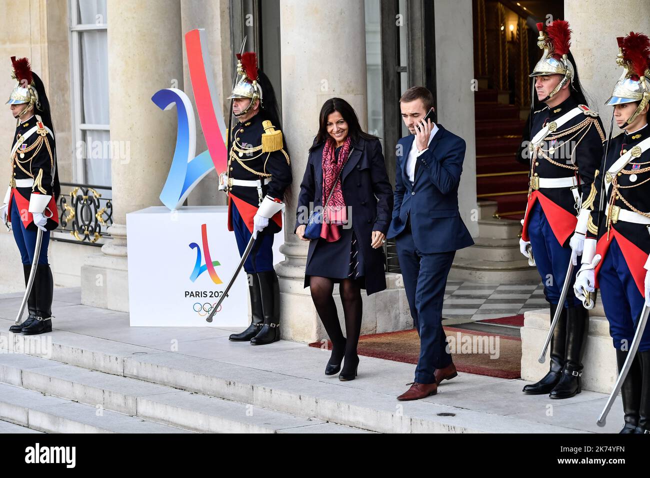 Anne Hidalgo (Paris city mayor), The French Olympic delegation back from Lima, is recieved by the french president Emmanuel Macron at the Elysee Palace. Stock Photo