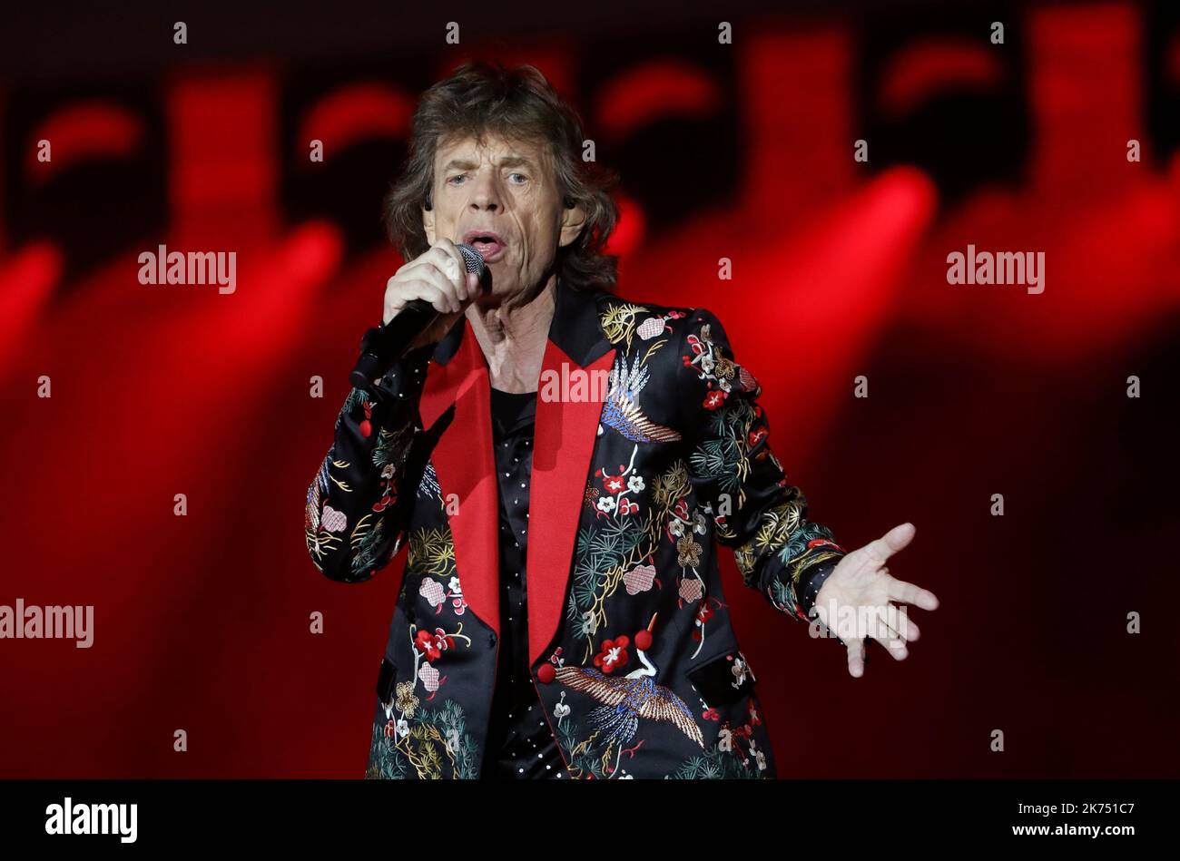 Mick Jagger of The Rolling Stones performs in concert at the new U