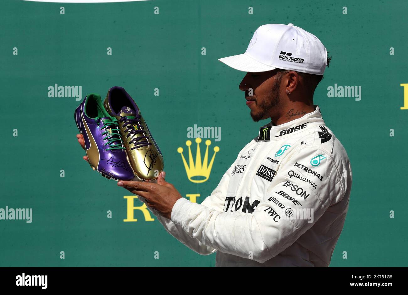 Lewis Hamilton (GB), Mercedes F1 Team. Podium Puma golden shoes. Circuit of  the Americas Stock Photo - Alamy