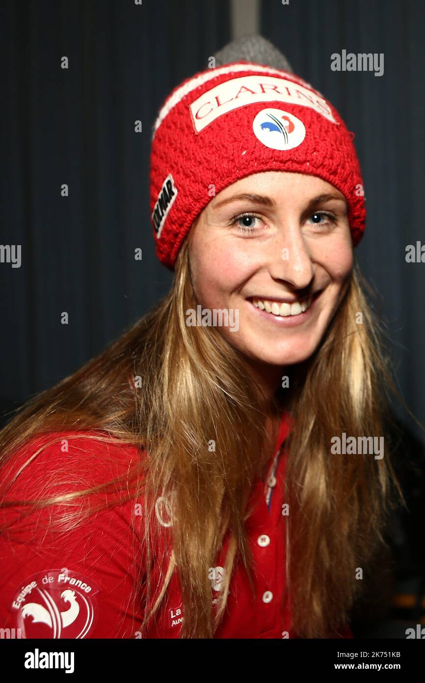 Marie Massios attends a press conference 2 days before the Opening of the Alpine Ski World Cup in Solden on October 26, 2017 Stock Photo