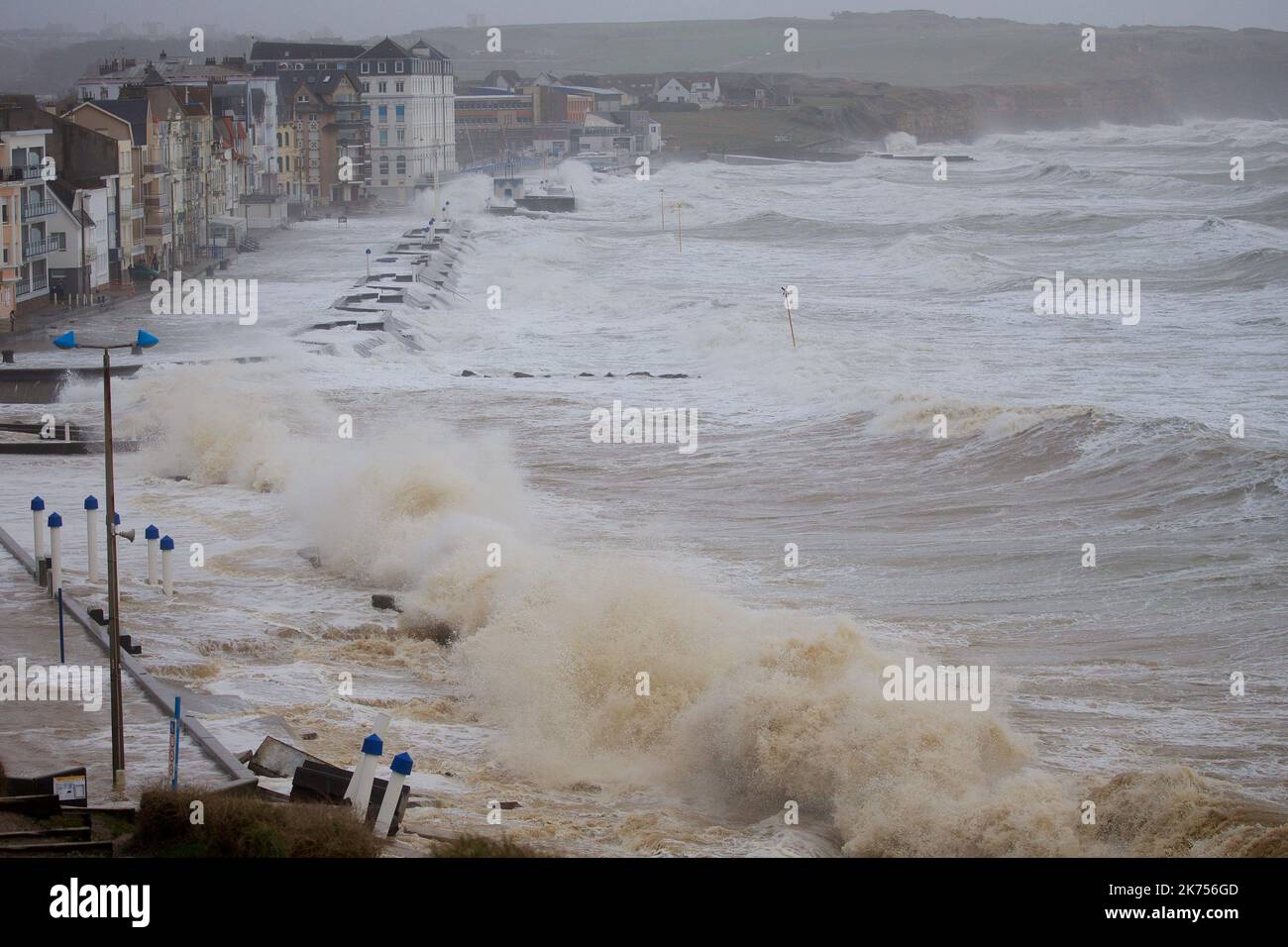 Huge waves crash over the sea walls in Lille as Storm Eleanor lashed