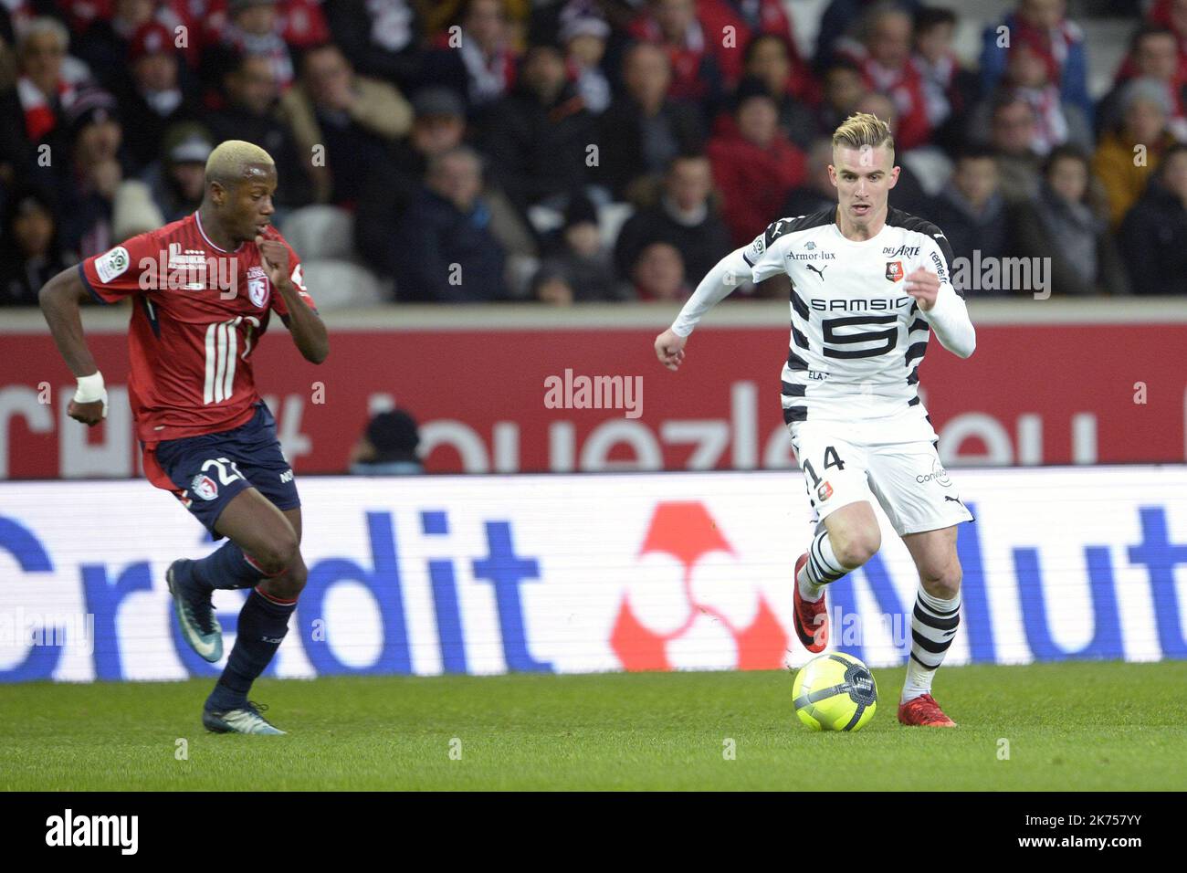 Benjamin Bourigeaud . 14 . Hamza Mendyl . 27 . during the Lille OSC v Stade  Rennais Ligue 1 match at the Stade Pierre-Mauroy, Lille Stock Photo - Alamy