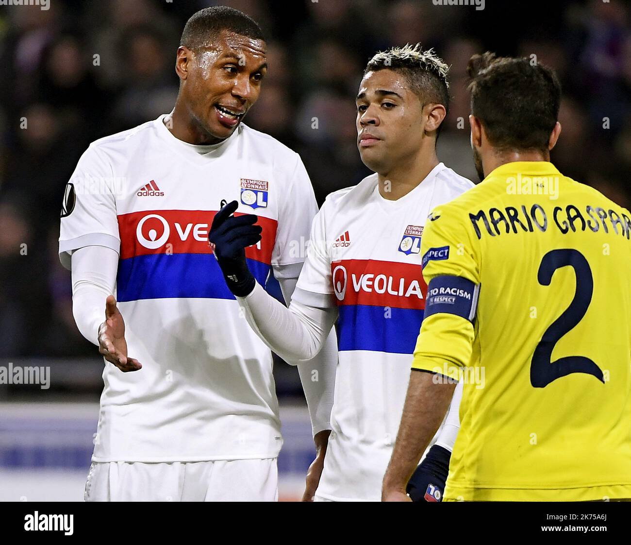 MARCELO and MARIANO DIAZ during the UEFA Europa League Round of 32 game between Lyon and Villareal - First Round Stock Photo