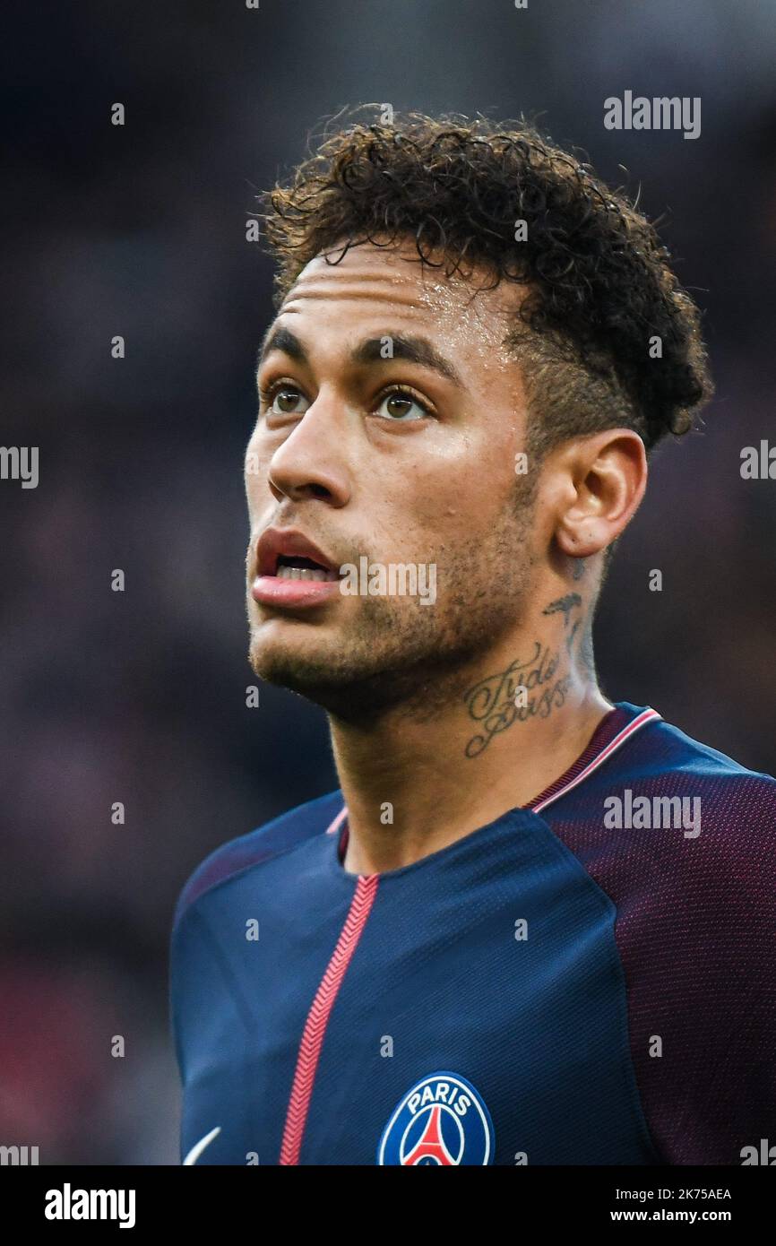 Paris Saint Germain's Neymar Jr  during the French Ligue 1 soccer match between Paris Saint Germain (PSG) and Racing Club Strasbourg Alsace at the Parc des Princes stadium in Paris, France, 17 February 2018.  Stock Photo