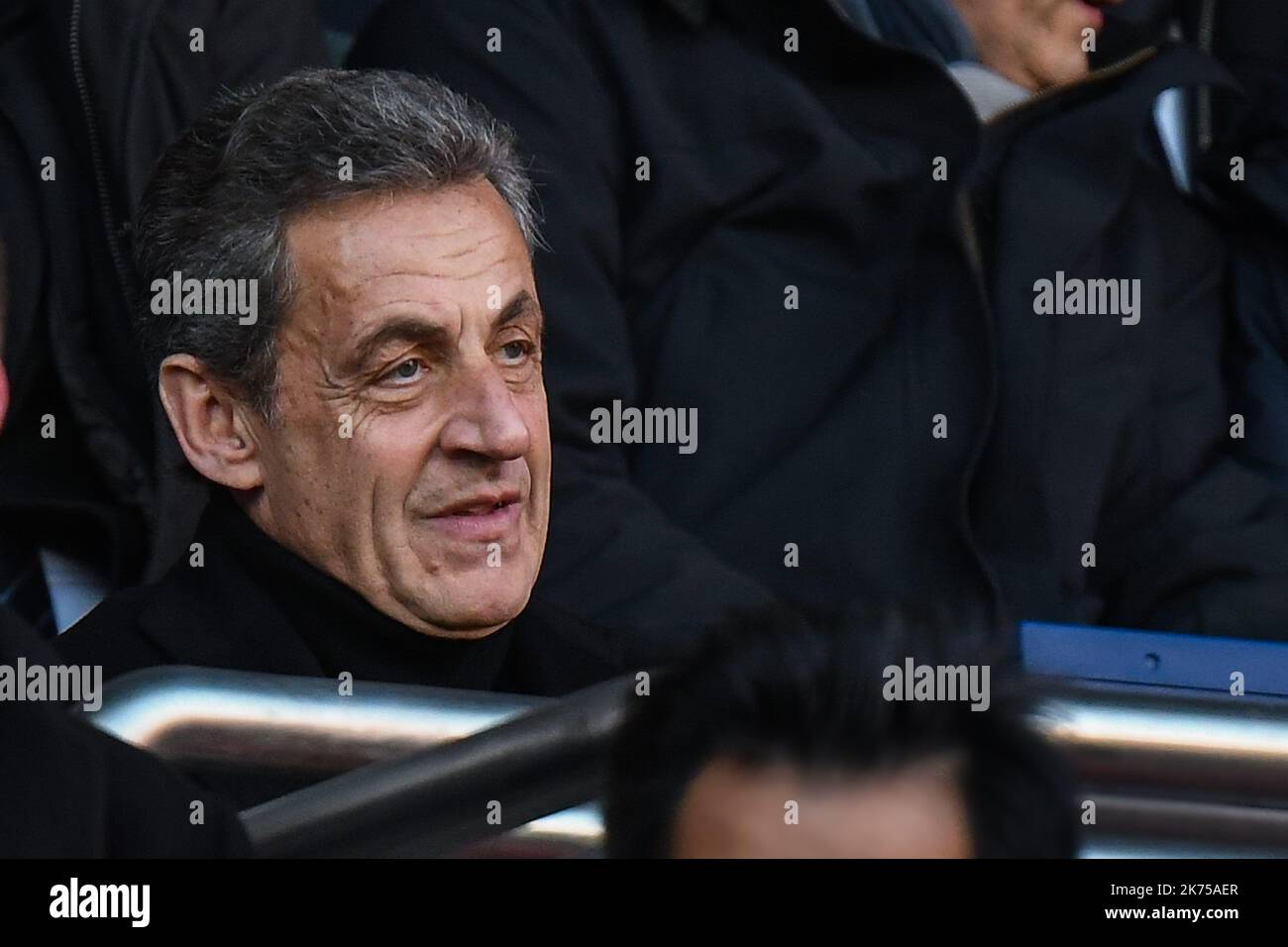 Former french president Nicolas Sarkozy attends  the French Ligue 1 soccer match between Paris Saint Germain (PSG) and Racing Club Strasbourg Alsace at the Parc des Princes stadium in Paris, France, 17 February 2018.  Stock Photo