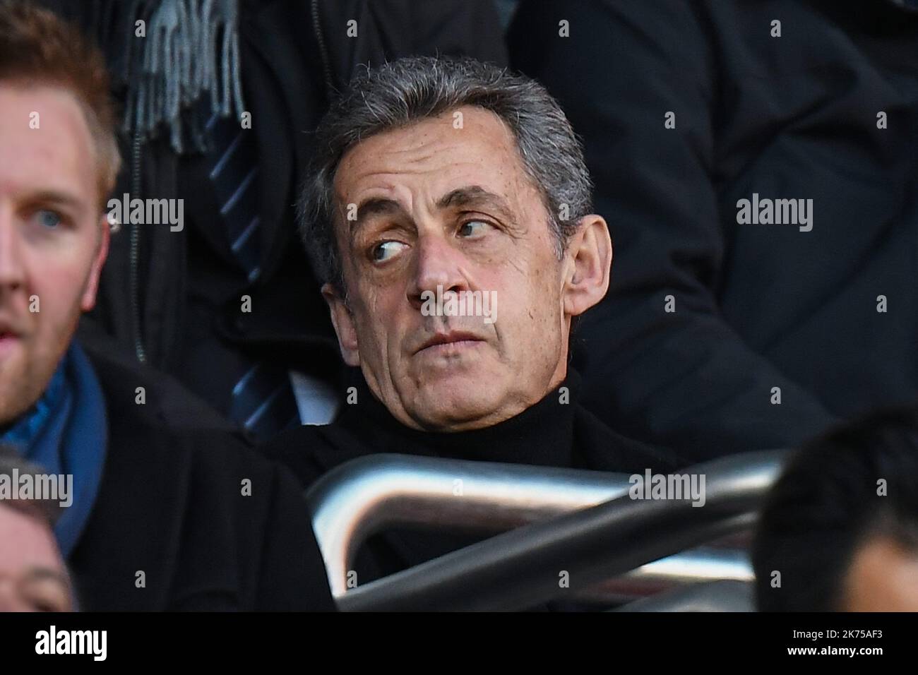 Former french president Nicolas Sarkozy attends  the French Ligue 1 soccer match between Paris Saint Germain (PSG) and Racing Club Strasbourg Alsace at the Parc des Princes stadium in Paris, France, 17 February 2018.  Stock Photo