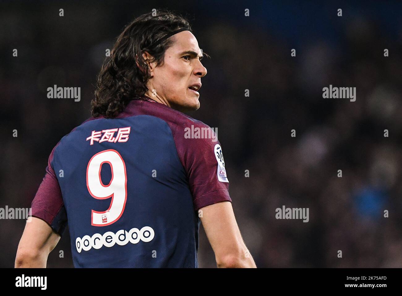 Paris Saint Germain's Edinson Cavani during the French Ligue 1 soccer match between Paris Saint Germain (PSG) and Racing Club Strasbourg Alsace at the Parc des Princes stadium in Paris, France, 17 February 2018.  Stock Photo