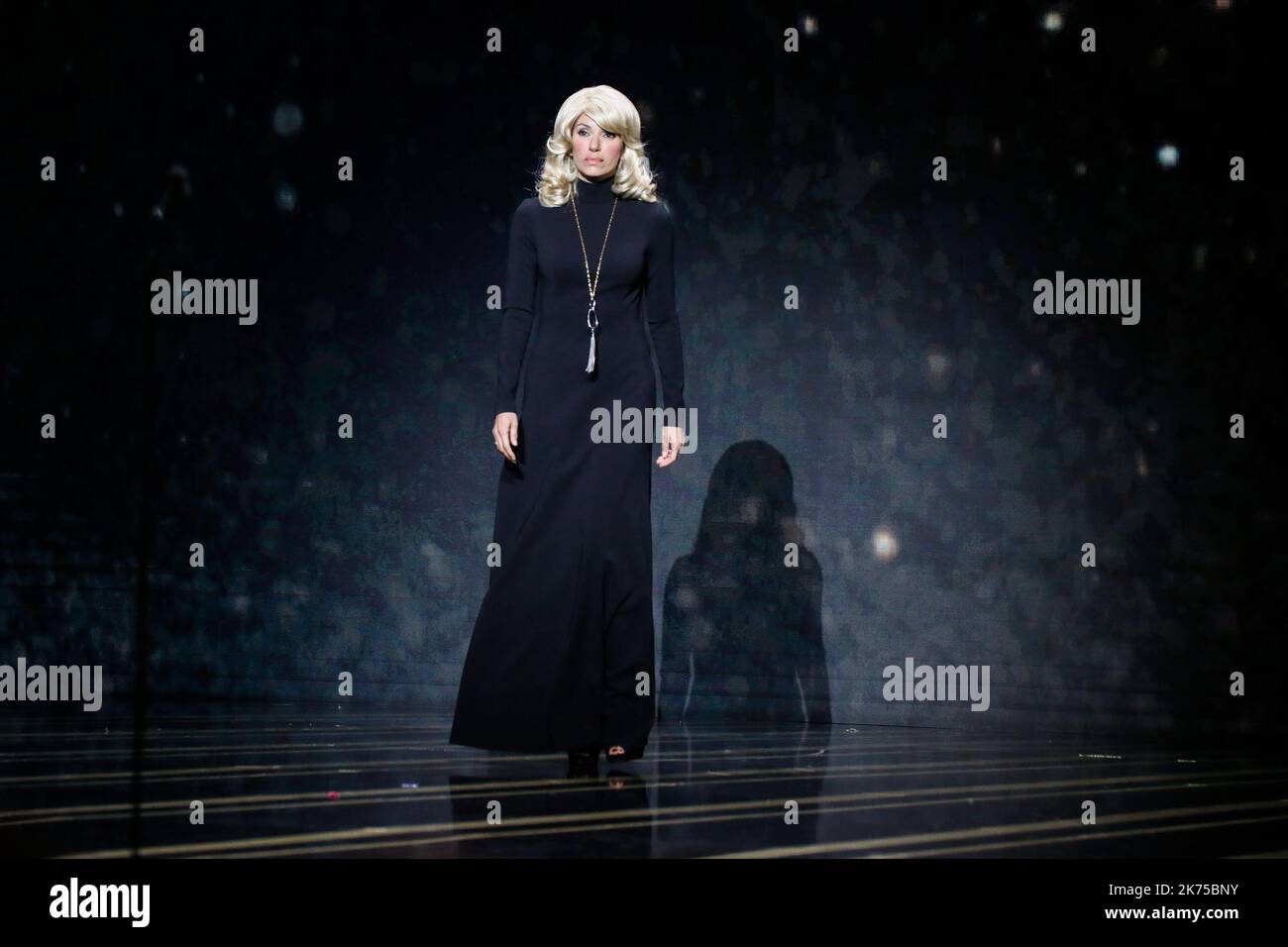 Aure Atika dressed like late actress Mireille Darc on stage during the 43rd annual Cesar awards ceremony held at the Salle Pleyel concert hall in Paris, France, 02 March 2018. Stock Photo