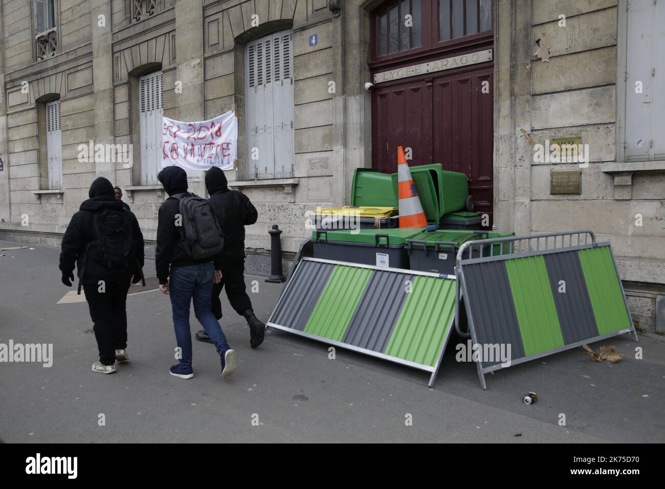 Several hundred young students gathered at the Place de la Nation in Paris to demonstrate against the government's policy, particularly about university selection. The demonstration broke up shortly after an hour after several clashes erupted between the protesters and the police. Near the Charonne metro, several arrests took place and at least one person was injured by the police. Stock Photo