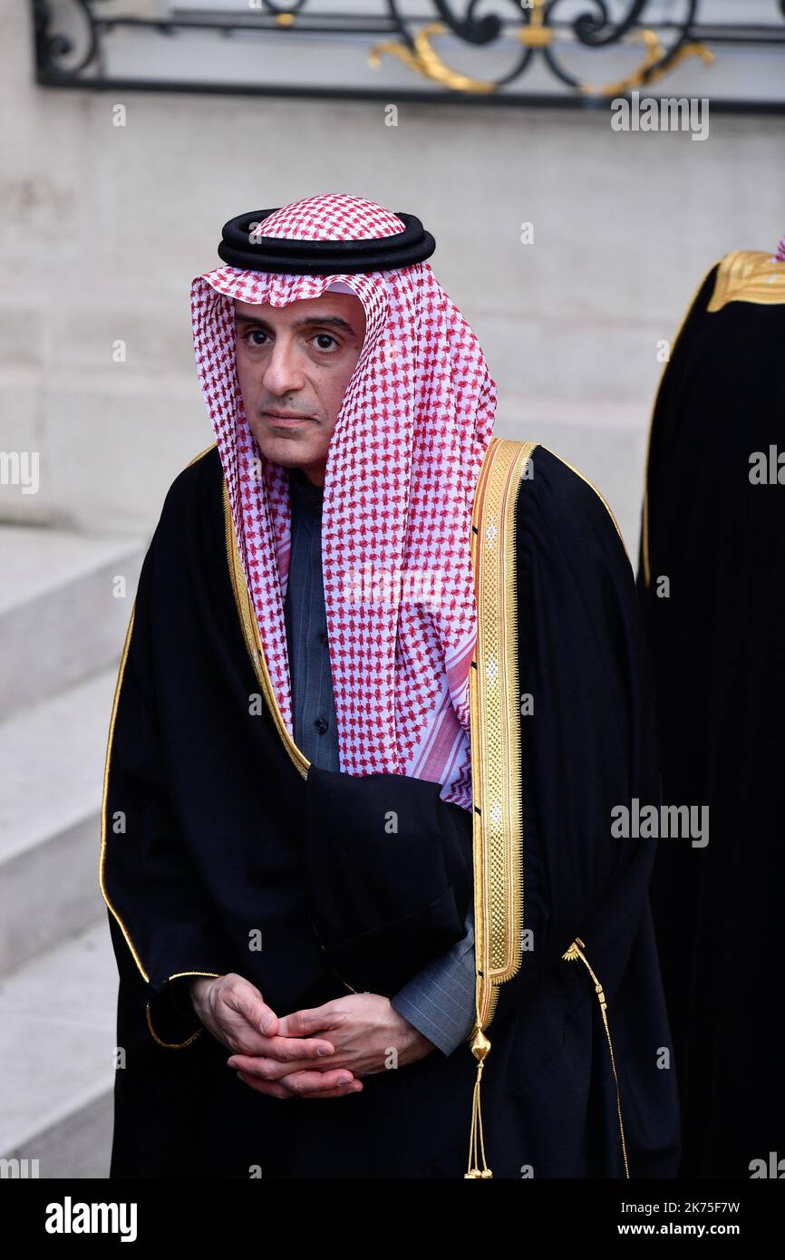 Adal Al-Jubeir, Minister of Foreign Affairs of Saudi Arabia at the Elysee Palace. Stock Photo