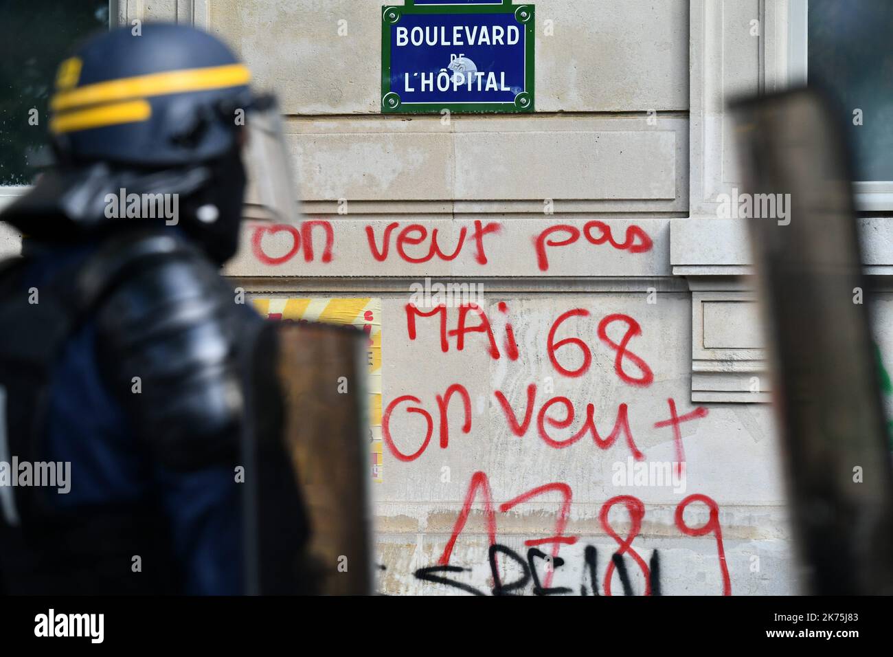 May day protests in paris stock photo alamy