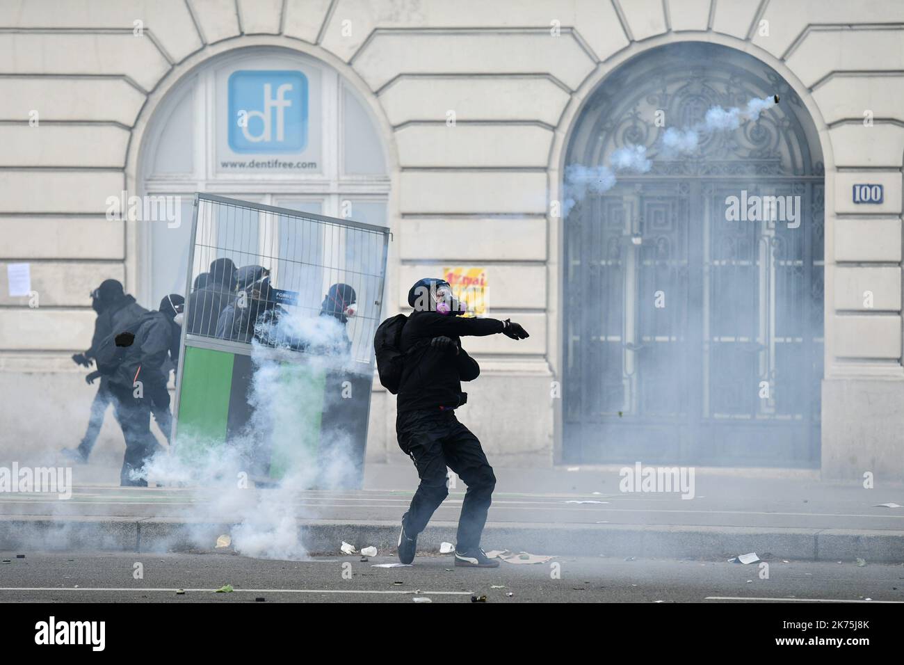 May day protests in Paris Stock Photo