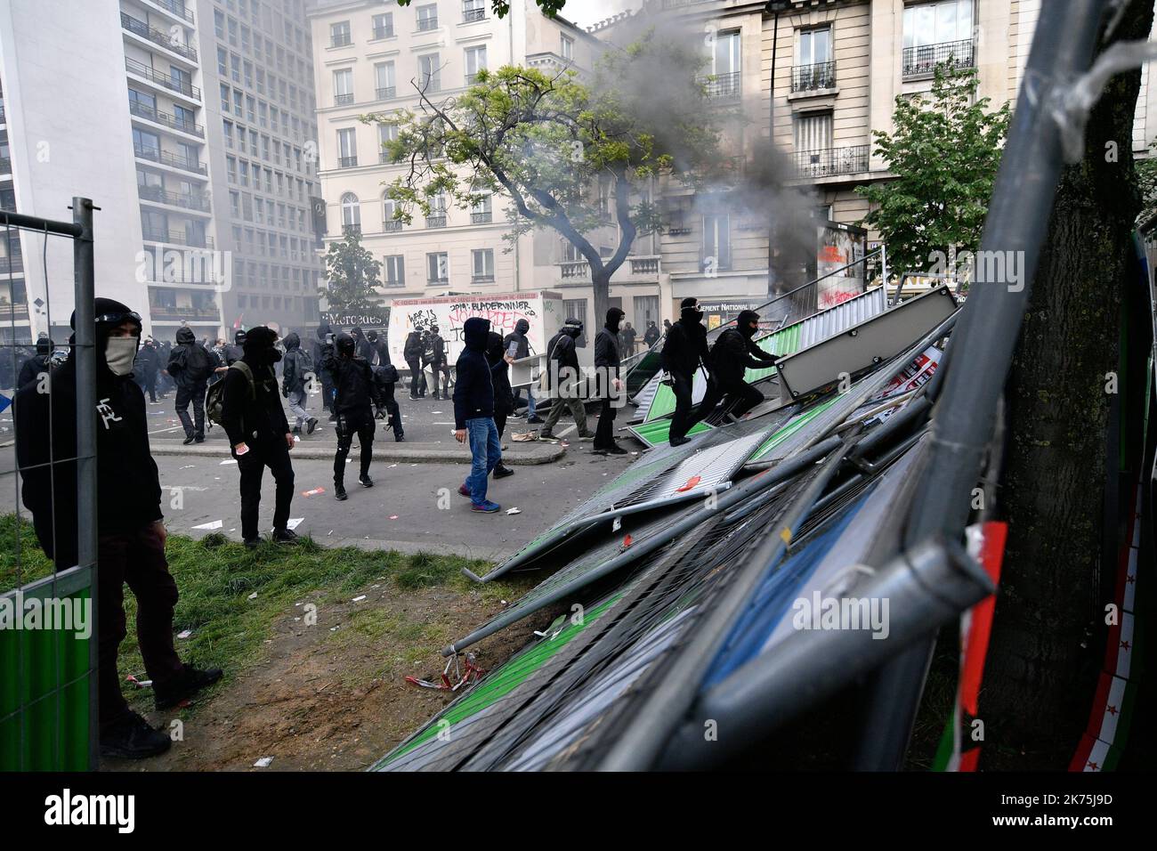 May day protests in paris stock photo alamy