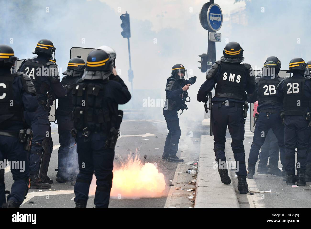 May day protests in paris stock photo alamy