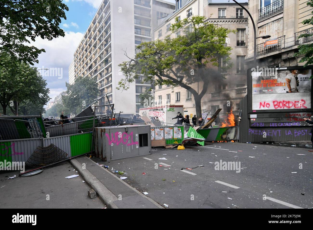 May day protests in Paris Stock Photo