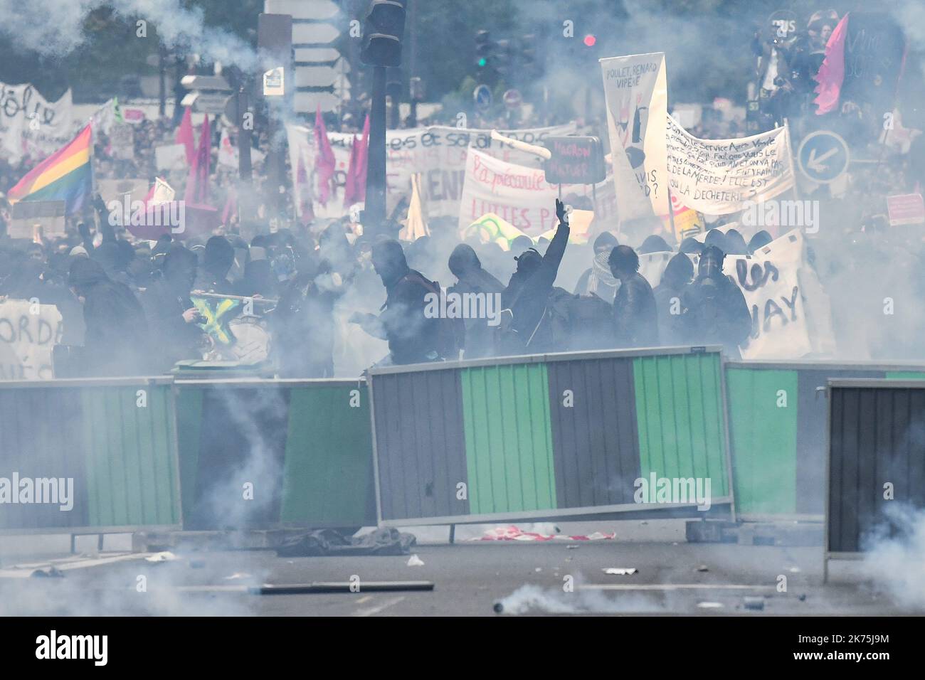 May day protests in paris stock photo alamy