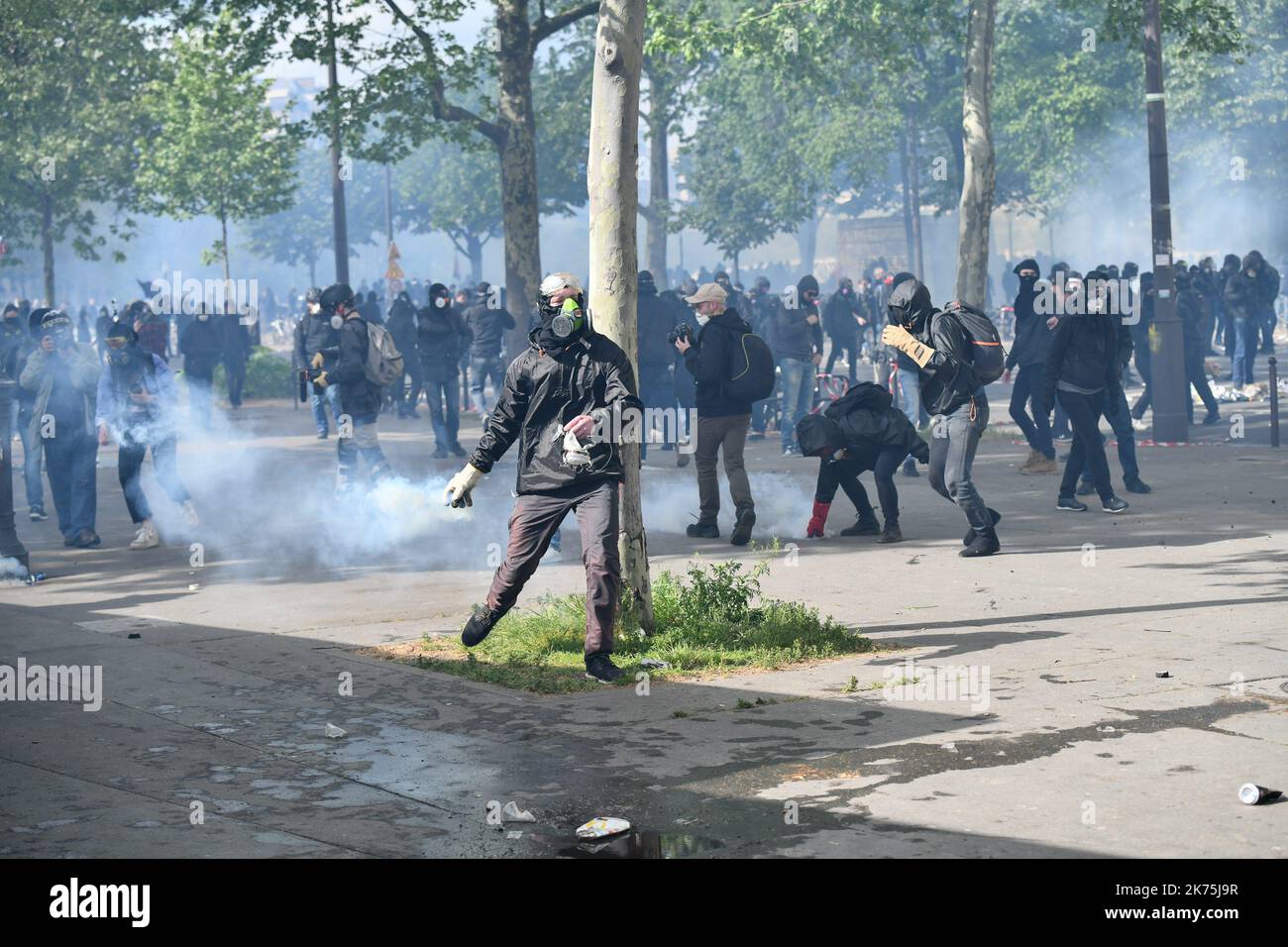 May day protests in paris stock photo alamy