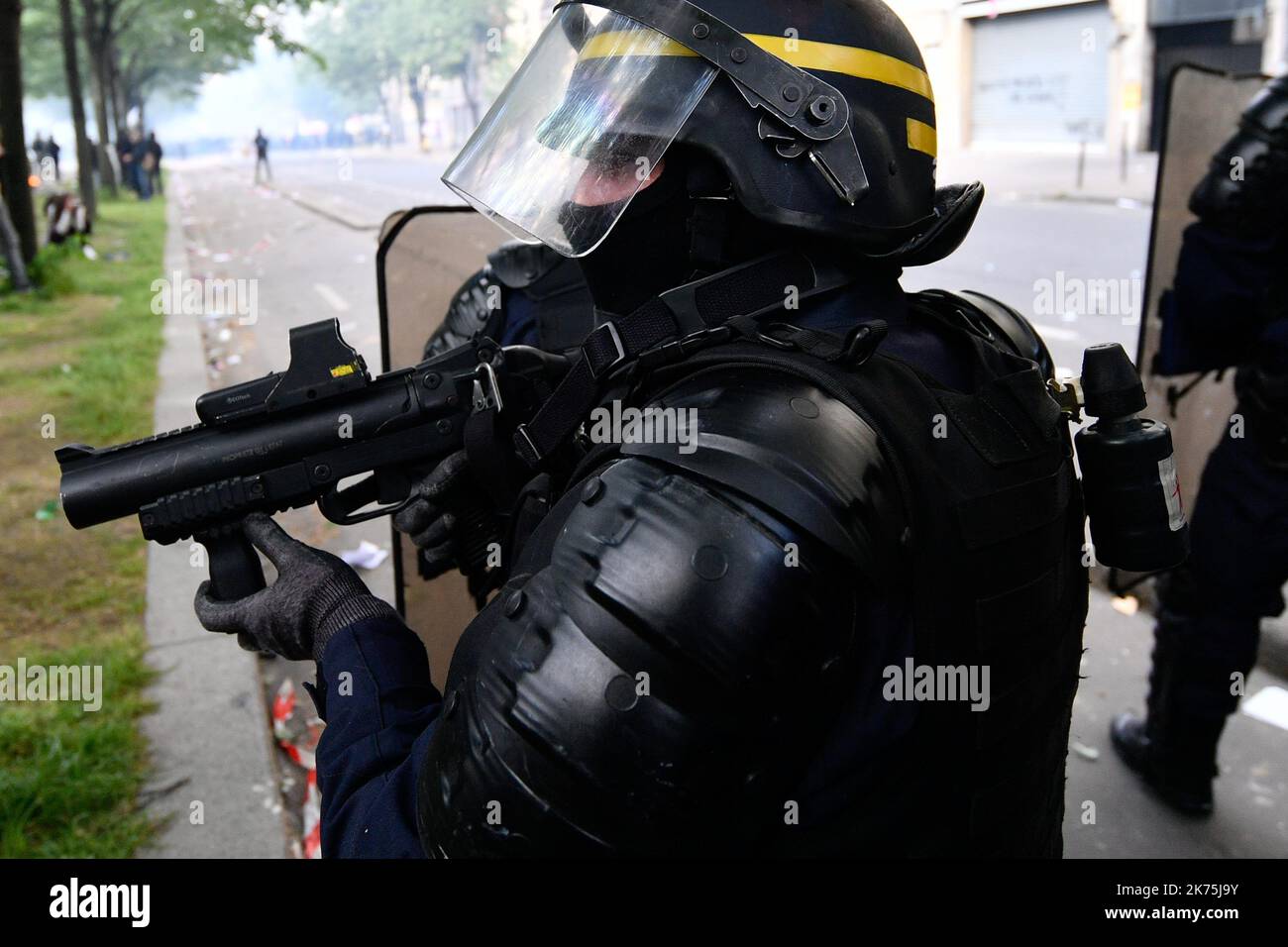 May day protests in Paris Stock Photo