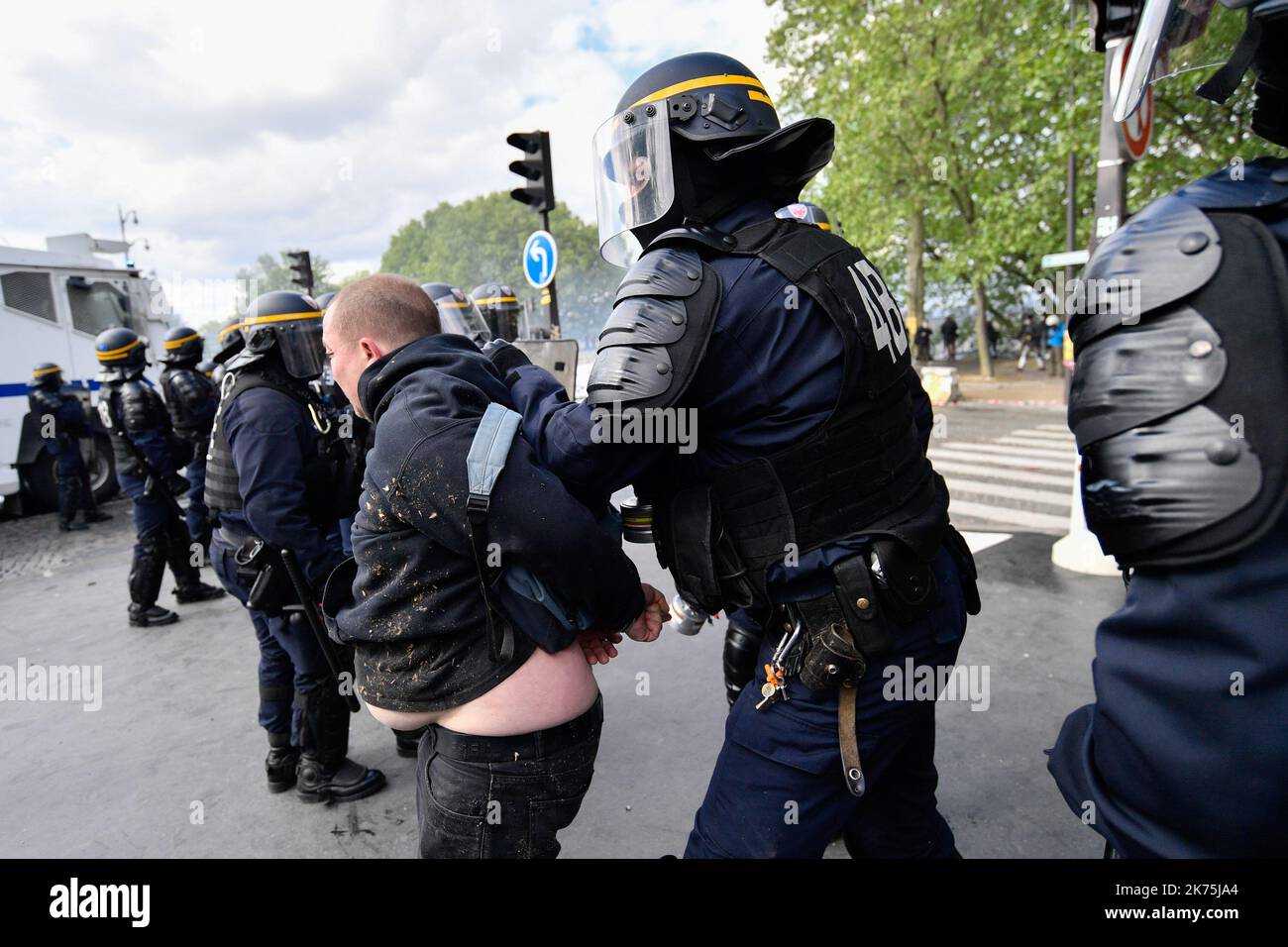 May day protests in paris stock photo alamy