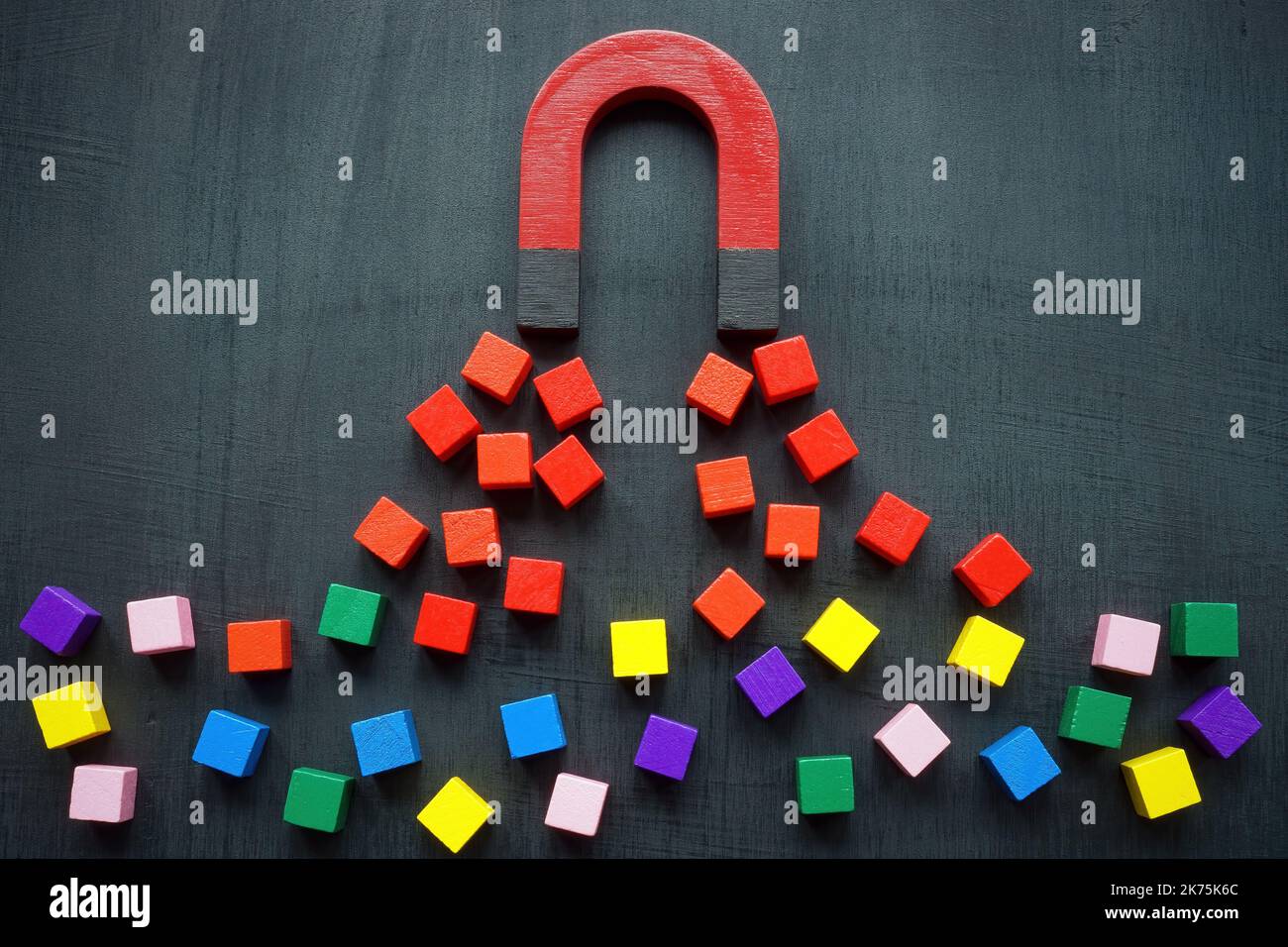 The attracts colored cubes. Leads generation and acquisition