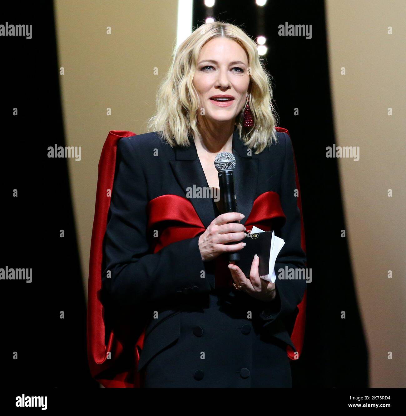 Australian actress and President of the Jury Cate Blanchett delivers a speech on stage on May 19, 2018 during the closing ceremony of the 71st edition of the Cannes Film Festival in Cannes, southern France.   71st annual Cannes Film Festival in Cannes, France, May 2018. The film festival will run from 8 to 19 May. Stock Photo