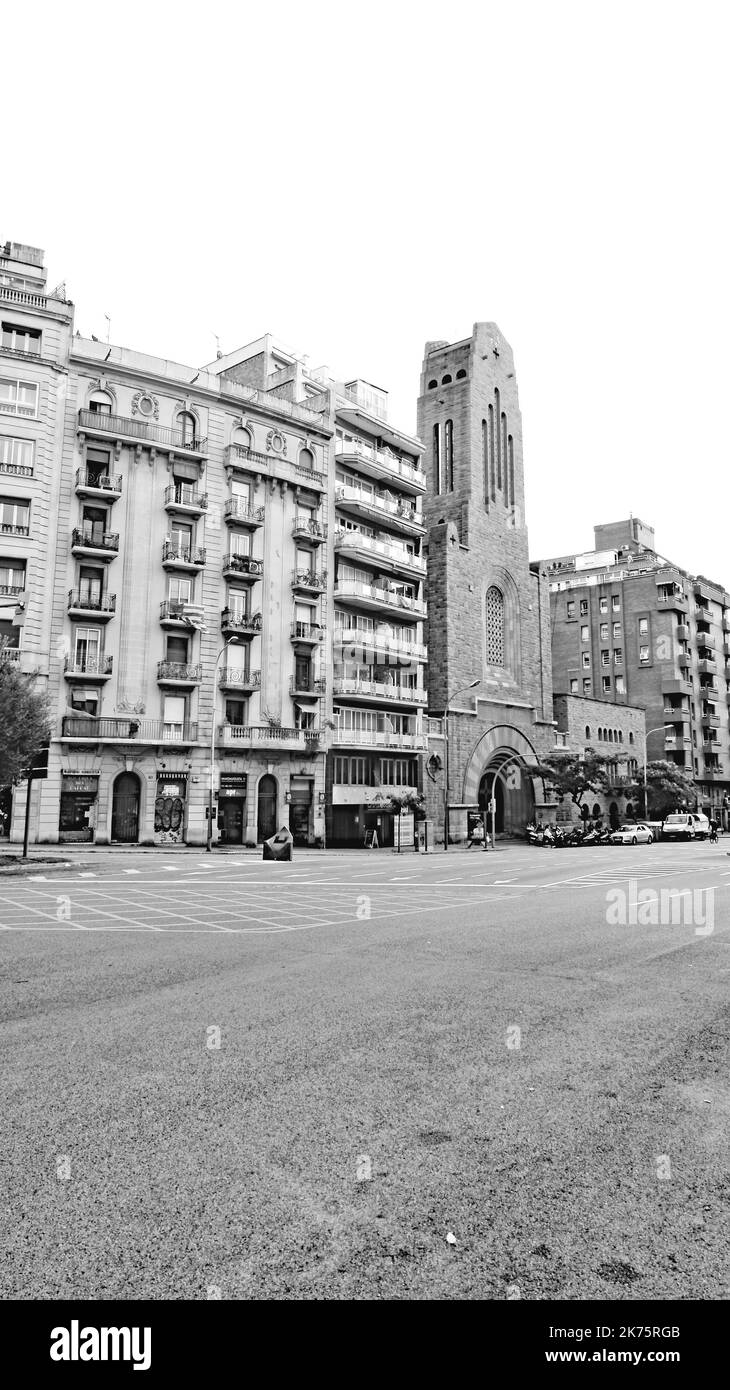 Via Augusta in Barcelona with Parish of Santa Teresa del Infante Jesus, Catalonia, Spain, Europe Stock Photo