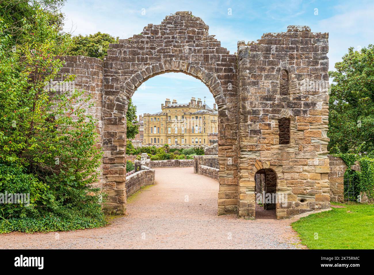 Culzean Castle viewed through the 18th century Ruined Arch, South Ayrshire, Scotland UK Stock Photo