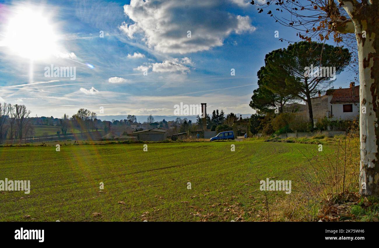 Field planted in Folgueroles, Comarca del Osona, Barcelona, Catalunya, Spain, Europe Stock Photo