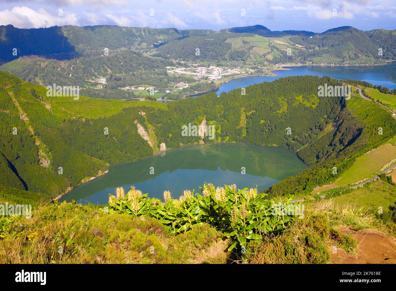 Portugal, Azores, Sao Miguel Island, Sete Cidades, Lagoa de Santiago, Lagoa Azul Stock Photo Alamy