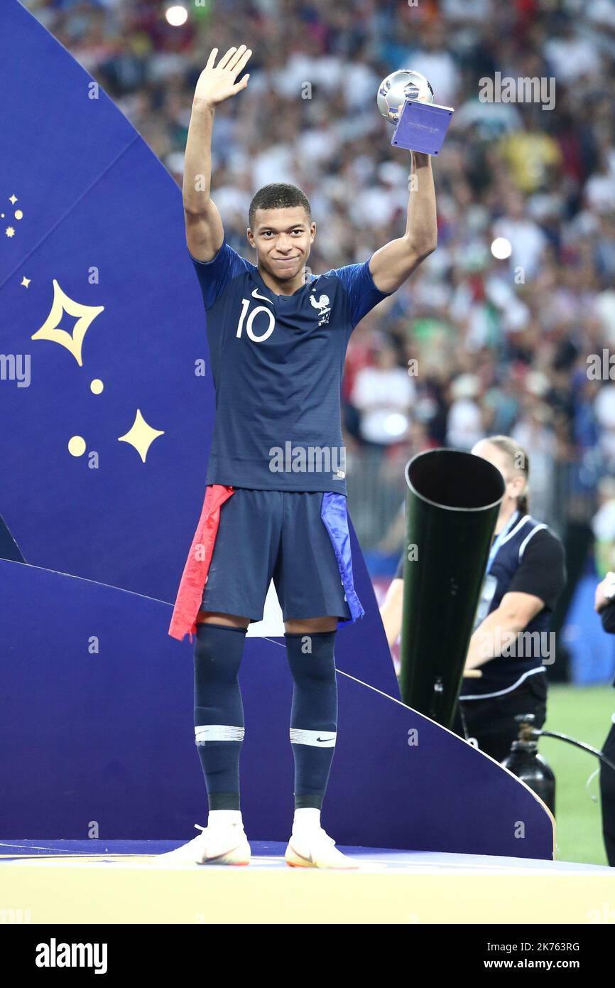 FIFA World Cup Russia 2018, Final Football Match France versus Croatia, France is the new World Champion. France won the World Cup for the second time 4-2 against Croatia. Pictured: Kylian Mbappe © Pierre Teyssot / Maxppp Stock Photo