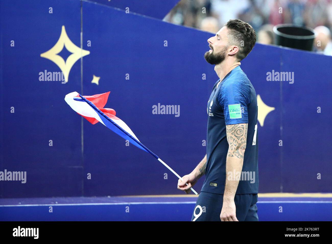FIFA World Cup Russia 2018, Final Football Match France versus Croatia, France is the new World Champion. France won the World Cup for the second time 4-2 against Croatia. Pictured: FRA9 FW Olivier Giroud © Pierre Teyssot / Maxppp Stock Photo