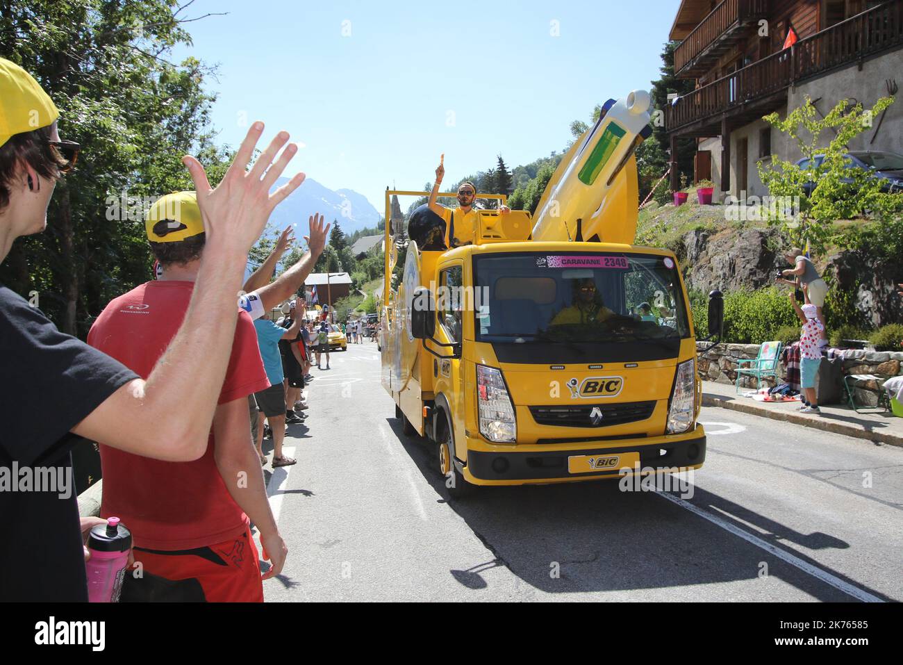 Entertainment during Stage 12 of the Tour de France 2018 from Bourg-Saint-Maurice Les Arcs to Alpe d'Huez on July 19, 2018. Stock Photo